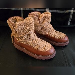 Sam Edelman Brown Tan Winter Rain Boots with Plush Lining